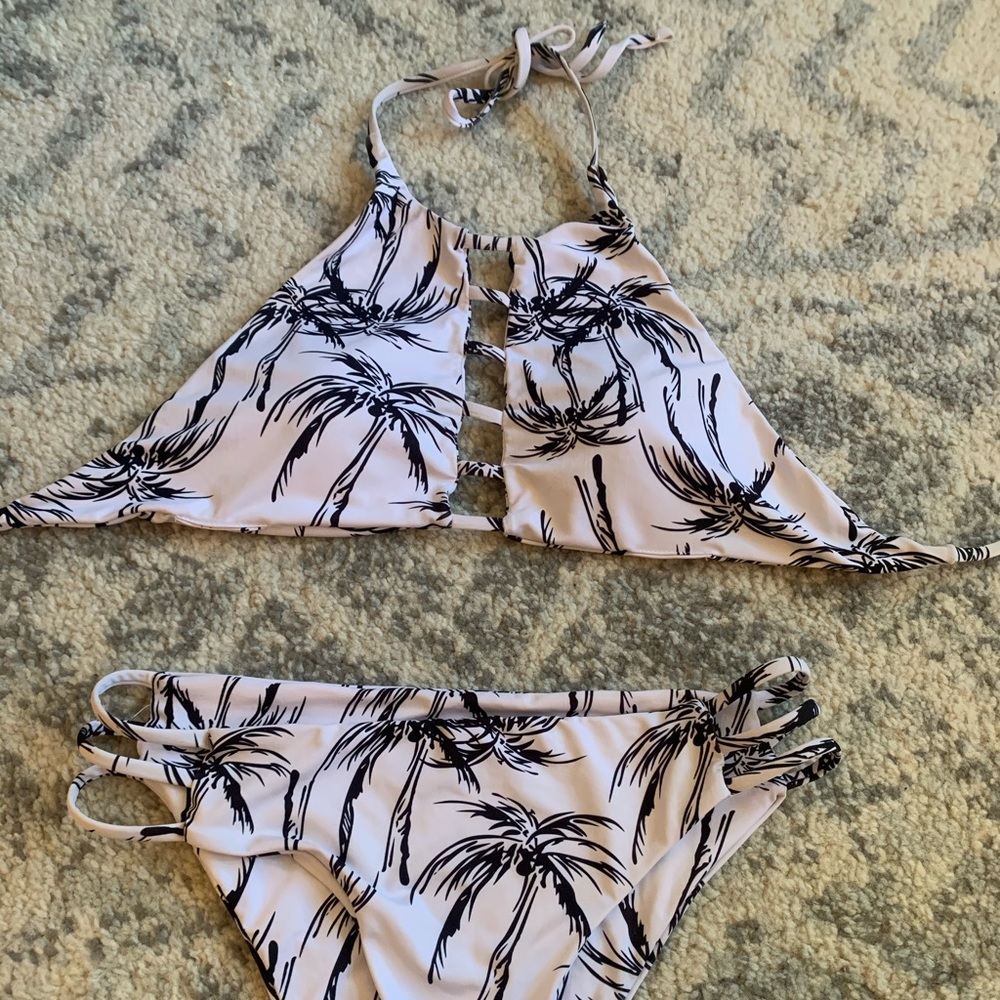 Black and white palm tree bikini